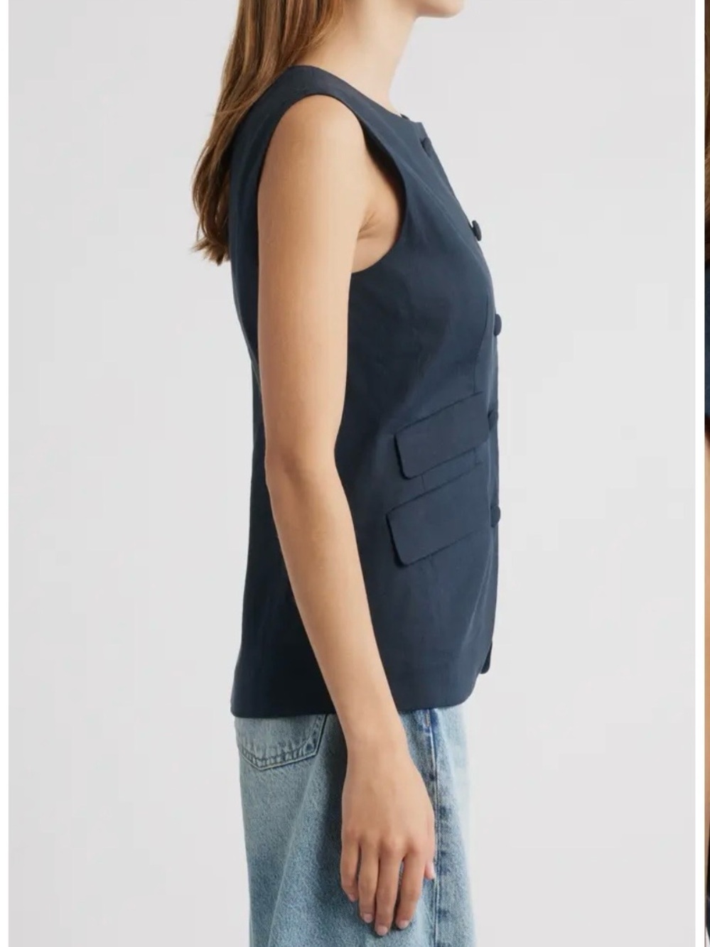 Rag & Bone Linen Blend Sleeveless Button Front Vest in Dark Navy size 2 - Picture 3 of 13